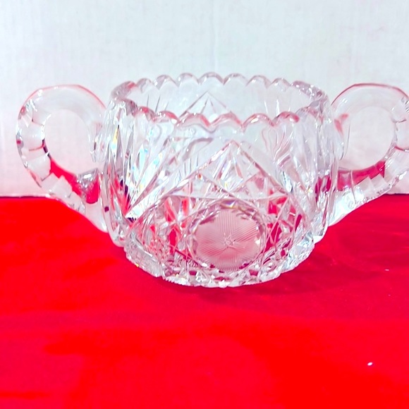 Antique Brilliant EAPH CRYSTAL FLORAL ETCHED CUT GLASS Sugar Bowl & Creamer Set. - Picture 4 of 8